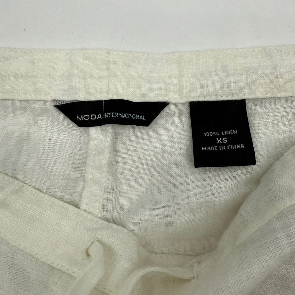 Moda International Linen Pants Womens XS White Drawstring Wide Leg Coastal Beach - Picture 5 of 9